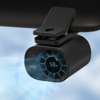 Black clip-on car fan installed with airflow
