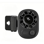 Black clip-on car fan with digital battery display
