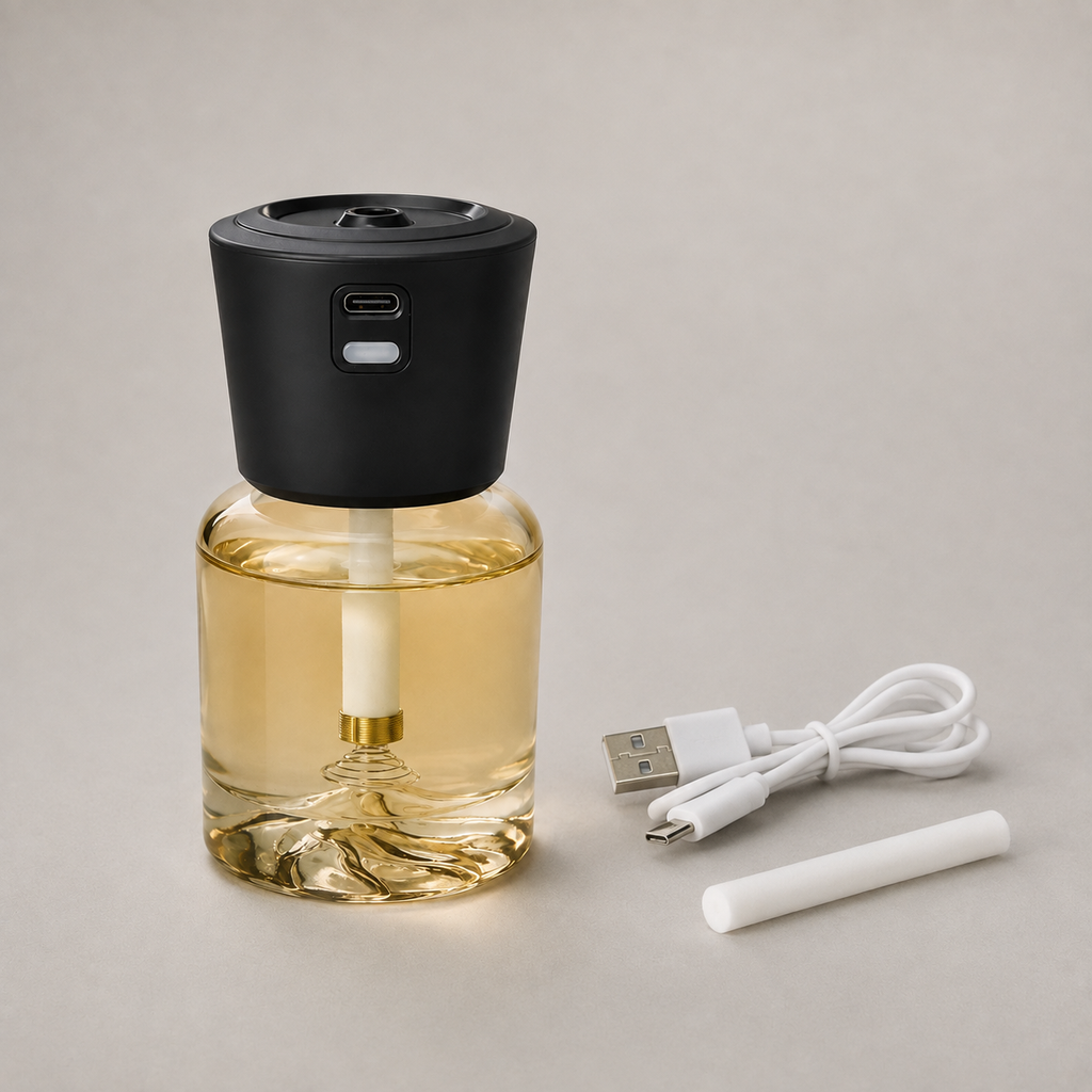 CALVIRO Ambience package contents with Type-C cable and replacement cotton wick