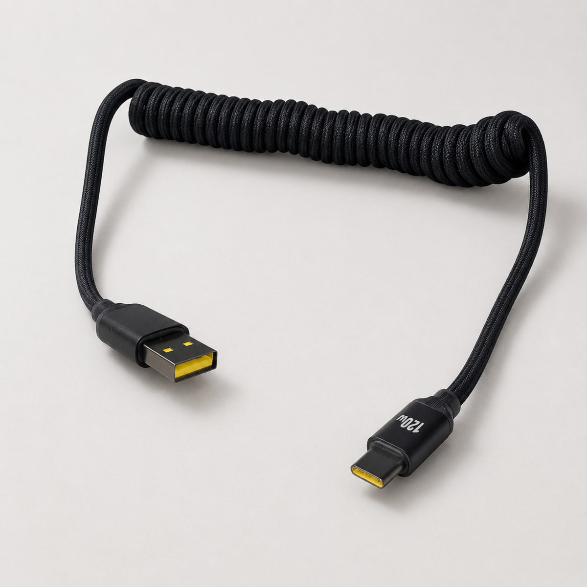 CALVIRO 2m premium coiled USB-A to USB-C 120W fast-charging cable in dark grey