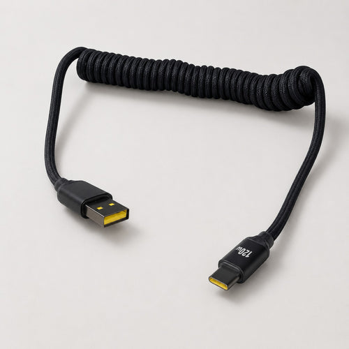 CALVIRO 2m premium coiled USB-A to USB-C 120W fast-charging cable in dark grey