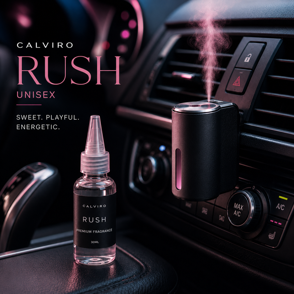 CALVIRO Rush 30ml unisex bubblegum fragrance refill in a luxury car