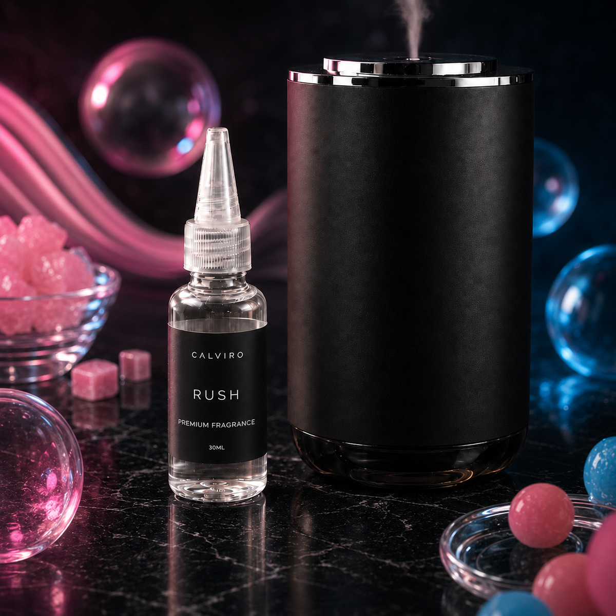 CALVIRO Rush 30ml bubblegum fragrance refill with CALVIRO Atmosphere diffuser
