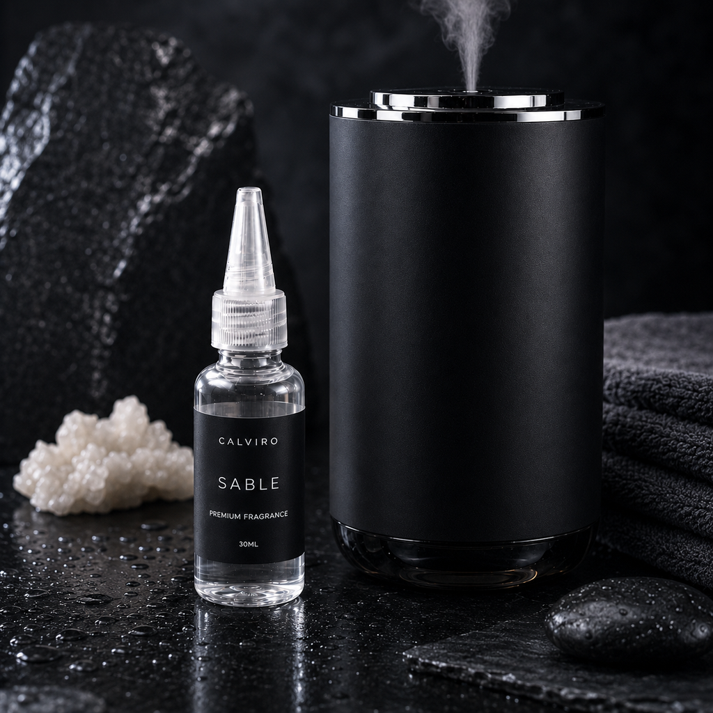 CALVIRO Sable 30ml fragrance refill with CALVIRO Atmosphere diffuser