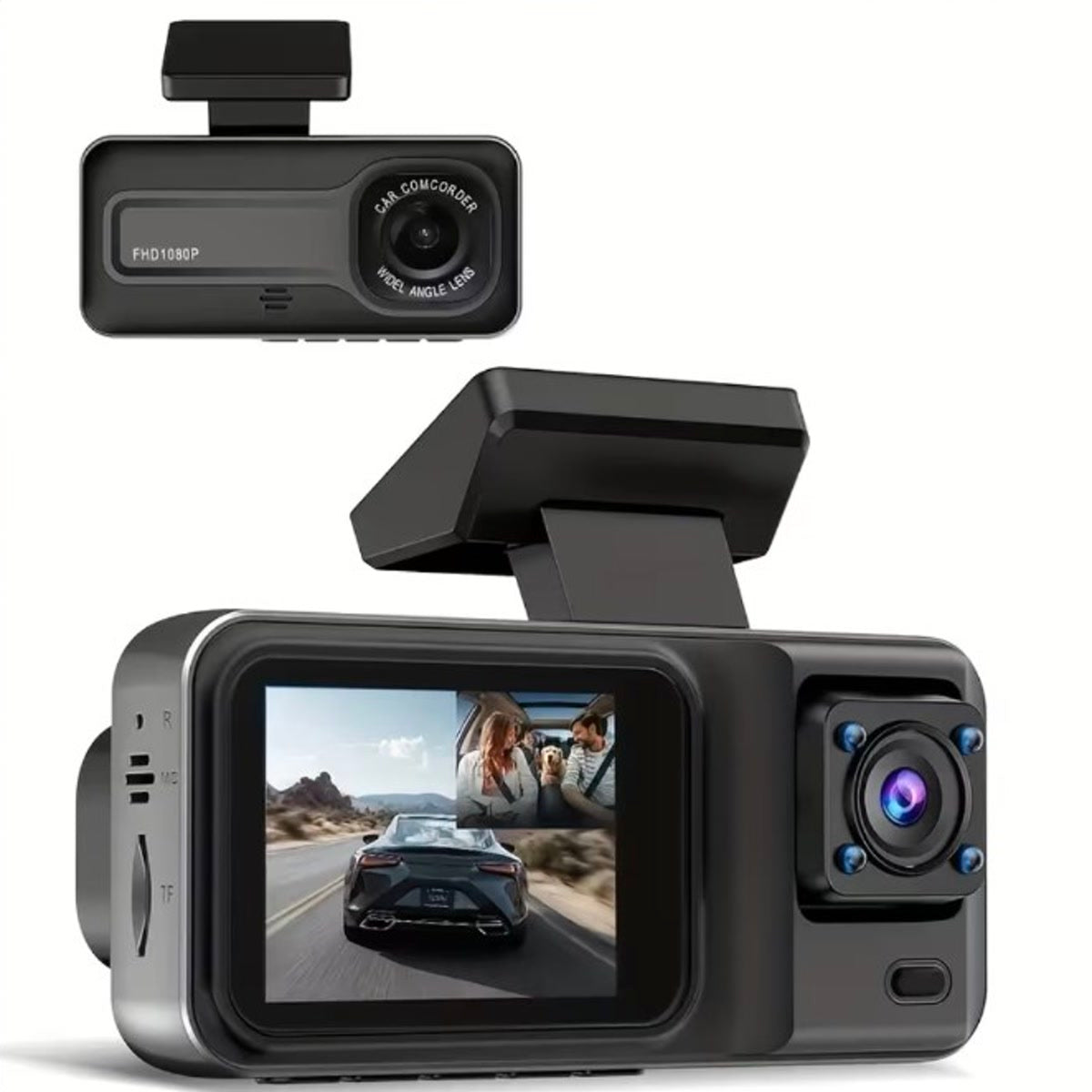 Exact 2-channel dash cam front and rear display views