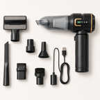 Premium cordless car vacuum with complete attachment set